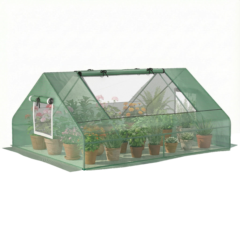 71" x 55" x 32" Mini Greenhouse Portable Hot House for Plants with 2 Large Windows and Ground Nails for Outdoor, Indoor, Garden, Gardening Kit, Green