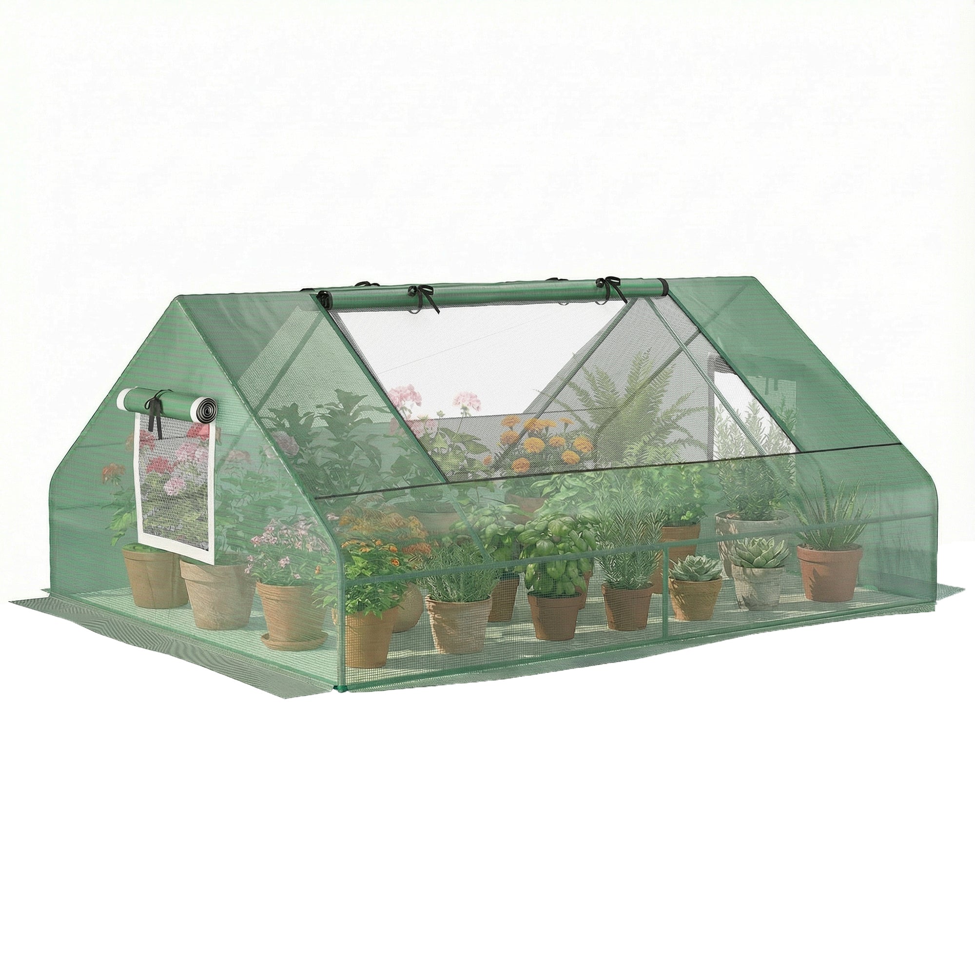 71" x 55" x 32" Mini Greenhouse Portable Hot House for Plants with 2 Large Windows and Ground Nails for Outdoor, Indoor, Garden, Gardening Kit, Green