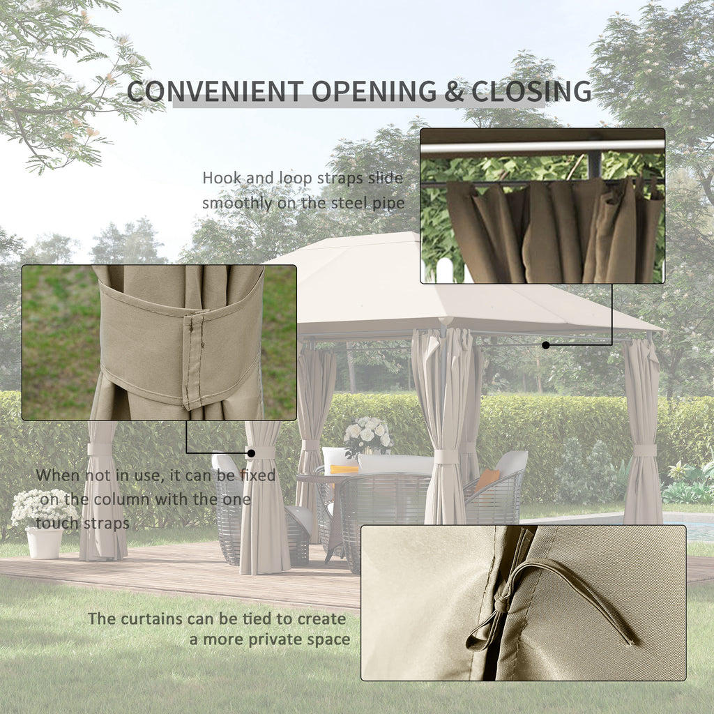 13'x 10' Soft-top Steel Patio Gazebo Canopy Party Tent with 6 Removable Curtains and Drainage Holes, Khaki
