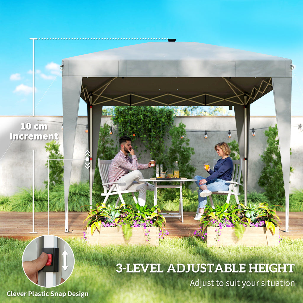 10 x 10 ft Pop Up Canopy Tent with Central Light, UPF 50+ Instant Portable Canopy Shelter with Remote, Light Grey