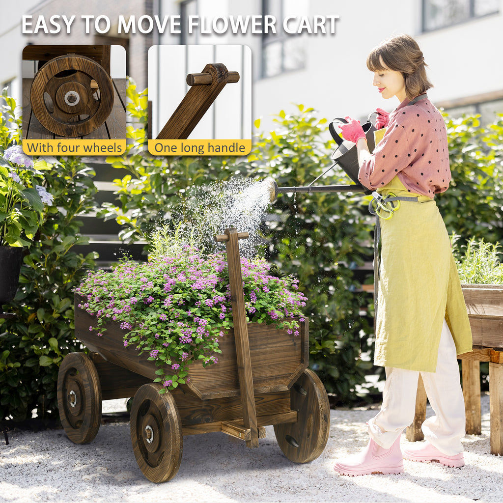 Wooden Raised Garden Bed, Flower Cart w/ Wheels, Planters for Outdoor Plants, Backyard, Patio, Deck, Garden Decor