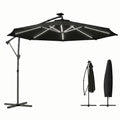 10 ft Offset Patio Umbrella with Solar Light, Garden Hanging Parasol with 360Â° Rotation, Tilt, Cover, Black