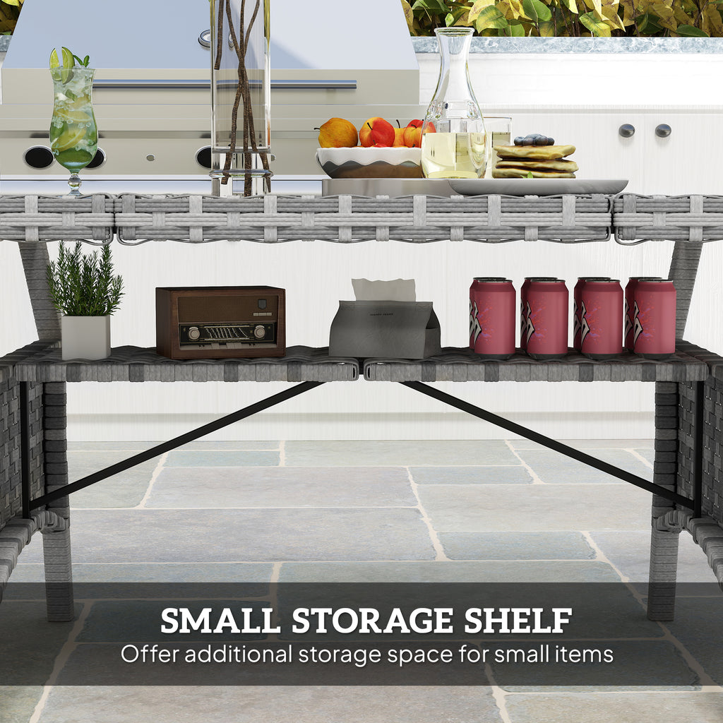 75" Outdoor Dining Table for 6-8, Wicker Patio Table with Storage Shelf and WPC Slatted Top for Balcony, Grey