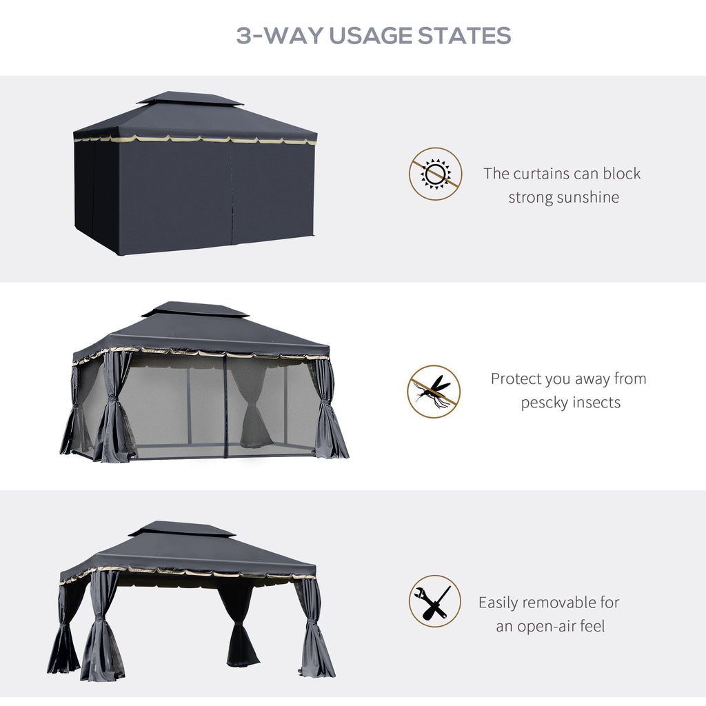 13' x 10' Patio Gazebo, DoubleÂ Roof Outdoor Gazebo Canopy Shelter with Netting & Curtains, Strong Aluminum Frame, Black