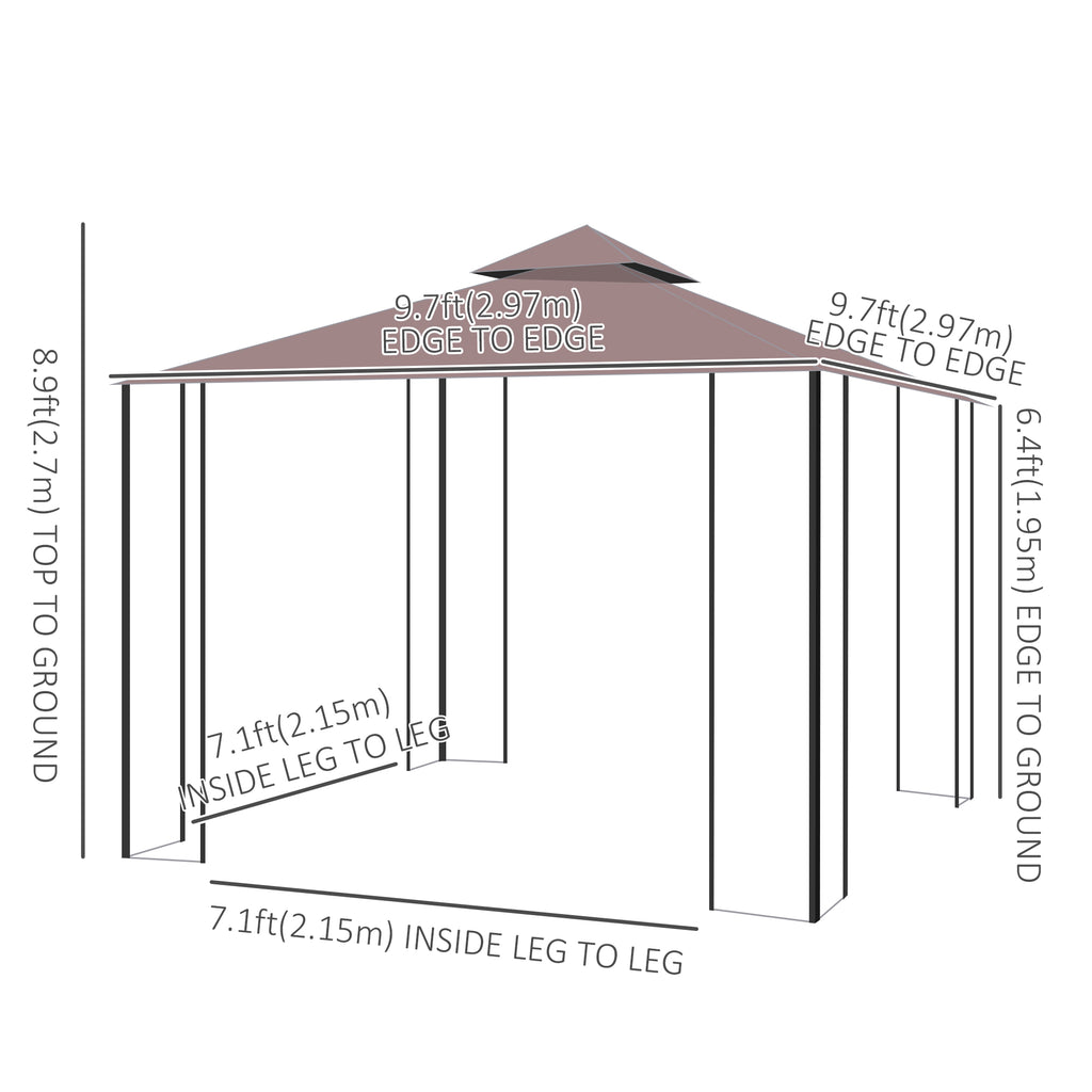 10'x10' Garden Gazebo Patio Canopy Portable Party Event Backyard w/ Mosquito Netting Coffee