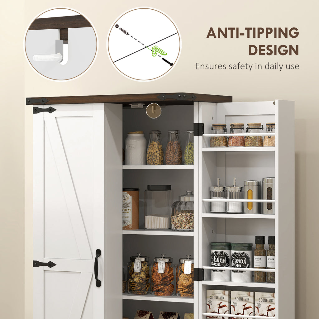 47" Kitchen Pantry Storage Cabinet, Farmhouse Kitchen Pantry Cabinet with Adjustable Shelves and Door Shelves, White
