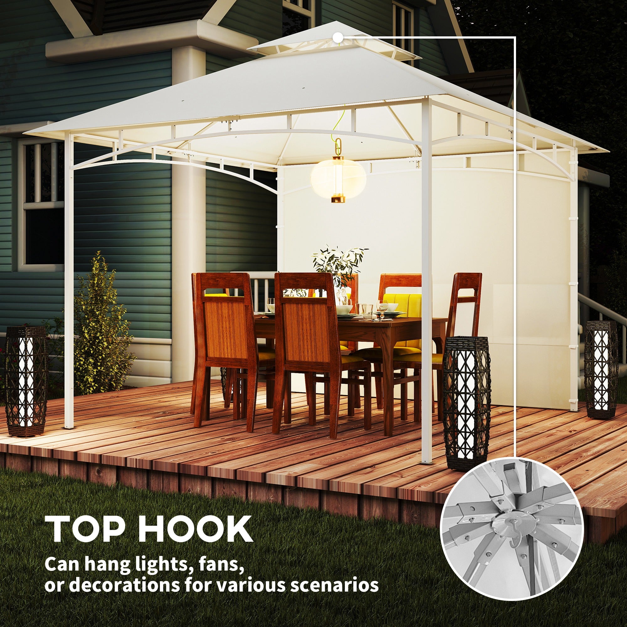 10' x 10' Patio Gazebo, Double Roof Outdoor Gazebo Canopy Shelter with Storage, Hook, Metal Frame, Cream White