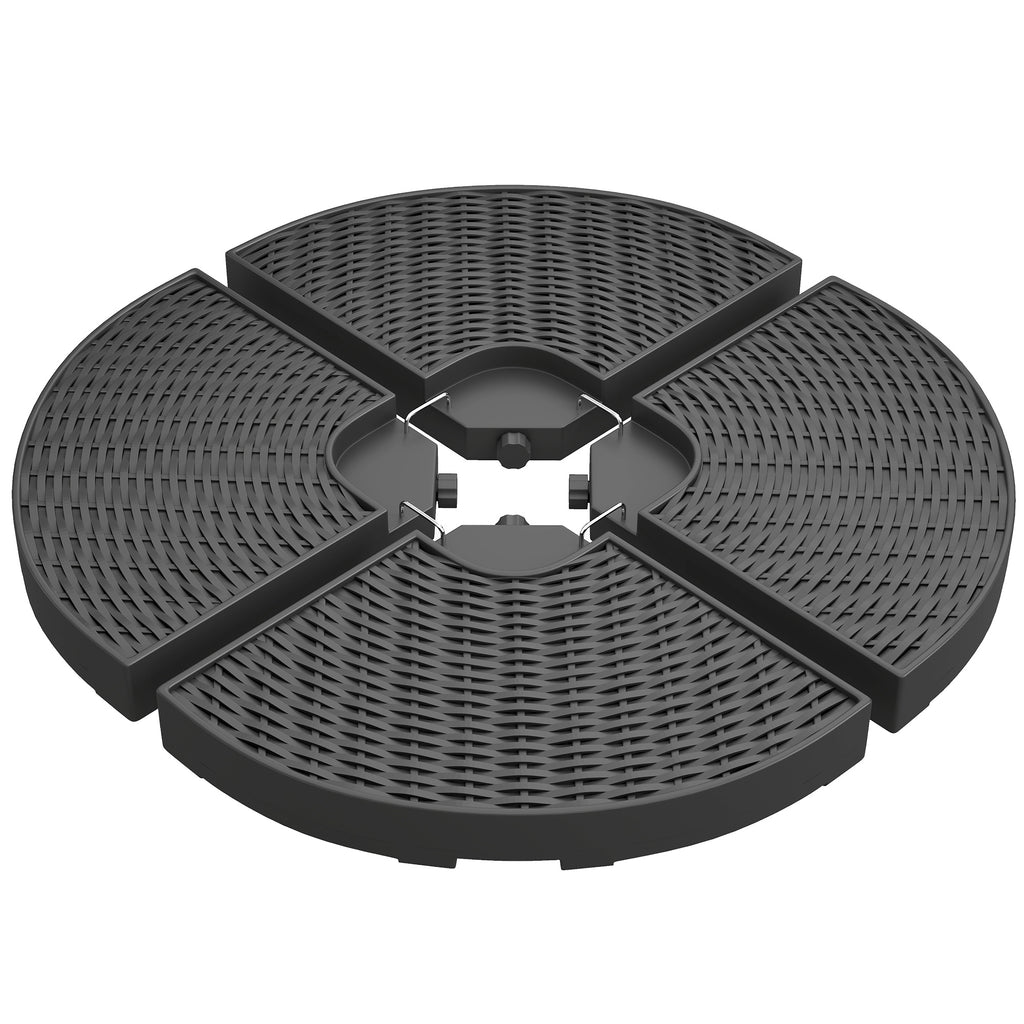 4PCs Cantilever Umbrella Base Weights for Offset Banana Parasol, Wicker Effect HDPE Water or Sand Filled Patio Umbrella Weights with Built-in Handles, Black