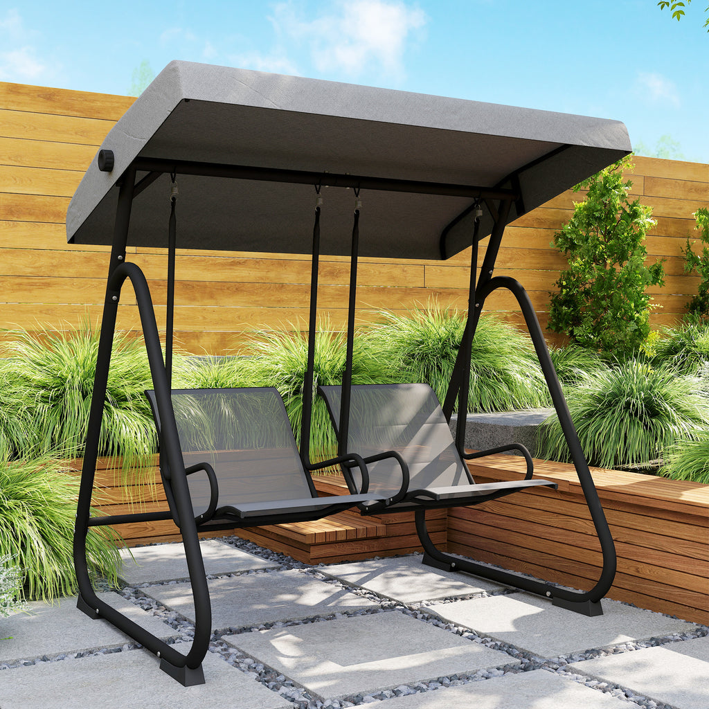 Patio Swing Chair w/Adjustable Canopy Outdoor Porch Swing w/Dual Independent Seats 2-Seat Grey