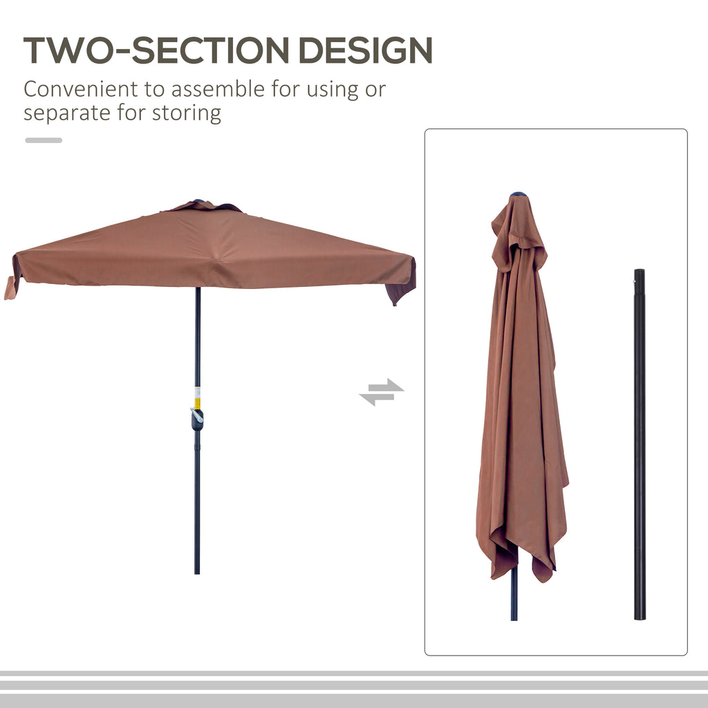 7.5ft Half Umbrella Semi Patio Parasol with Crank Handle, Top Vent for Garden, Balcony- NO BASE INCLUDED, Coffee