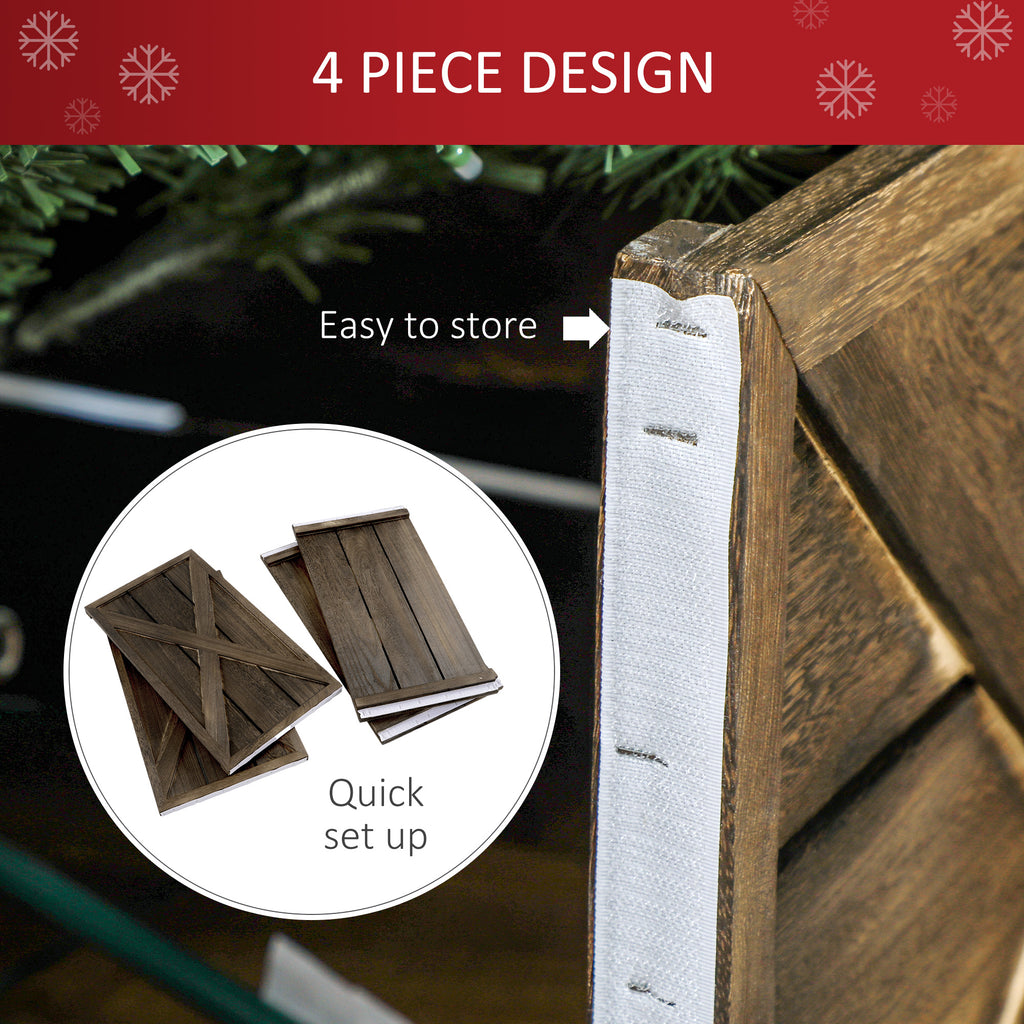 28" Farmhouse Christmas Tree Base Cover Wooden Christmas Tree Collar Box Home Decoration Dark Distressed Wood Finish