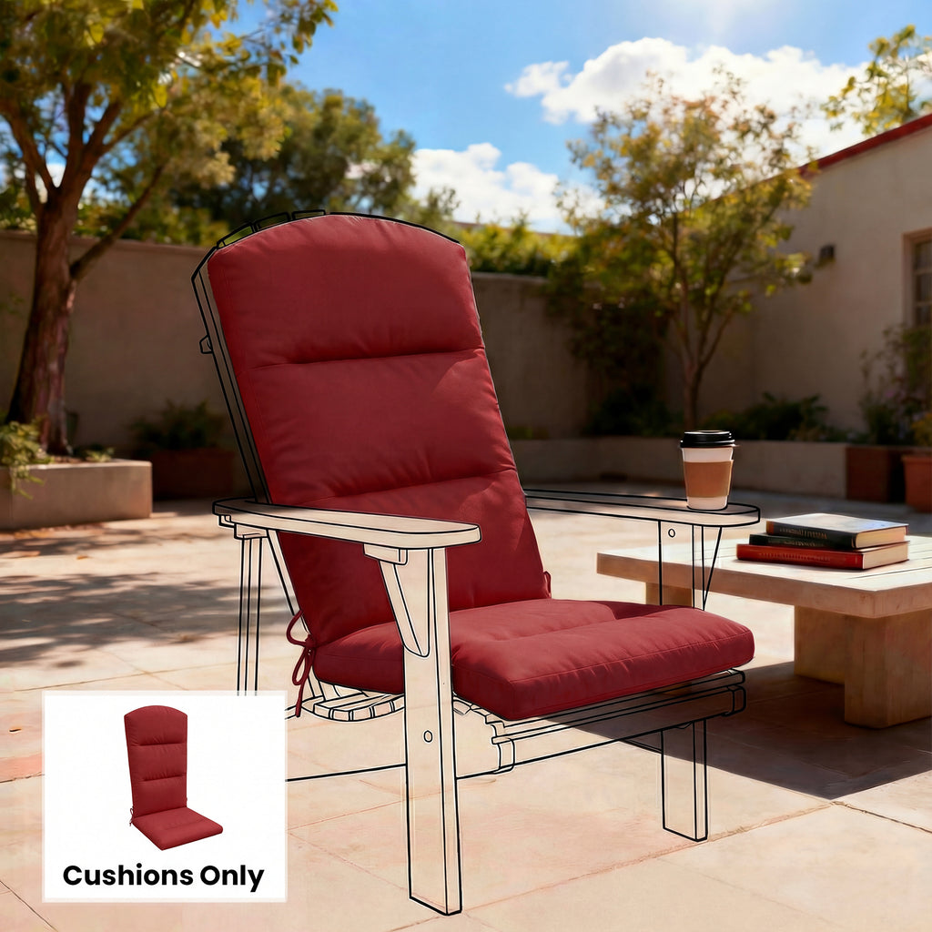 Patio Chair Cushions for Adirondack Chair Replacement Cushions with Back and Ties, Wine Red