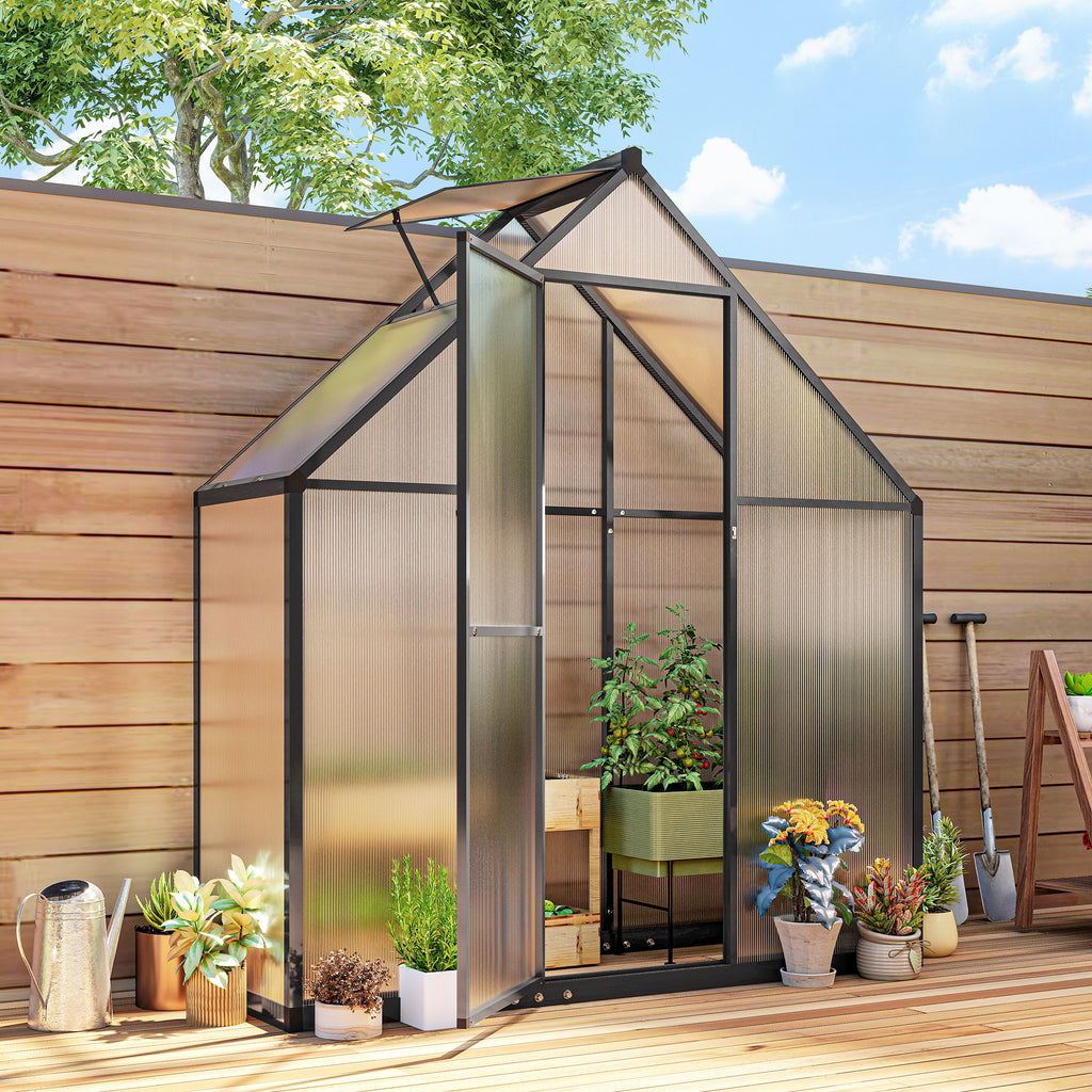 Polycarbonate Greenhouse Walk-in Greenhouse with Swing Door and Adjustable Window, 5.5 x 2ft, Black