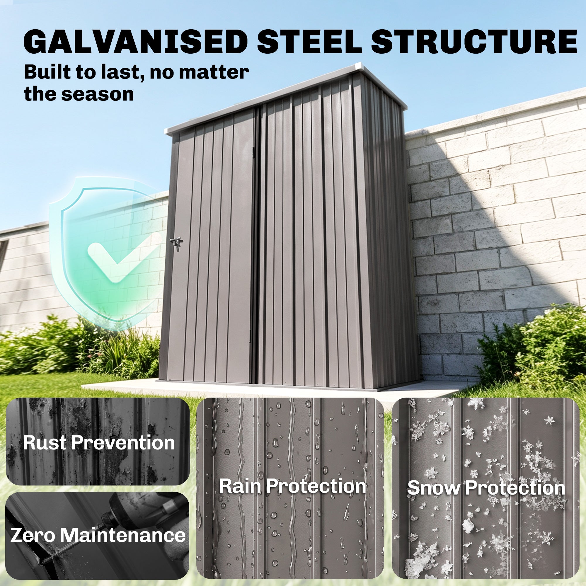 5' x 3' Outdoor Storage Shed, Steel Garden Shed with Single Lockable Door, Tool Storage Shed for Backyard, Light Grey