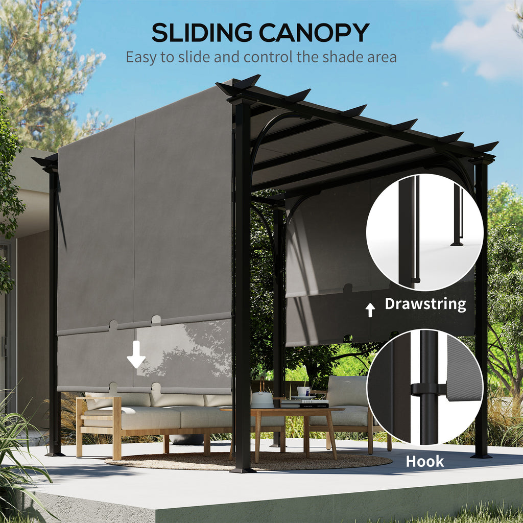 10' x 10' Retractable Pergola Canopy, UPF50+ Outdoor Metal Pergola Gazebo Sun Shade Shelter with Steel Frame, Dark Grey