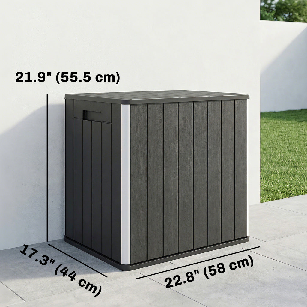 30 Gallon Storage Box, Outdoor Side Table with Umbrella Holder, Black