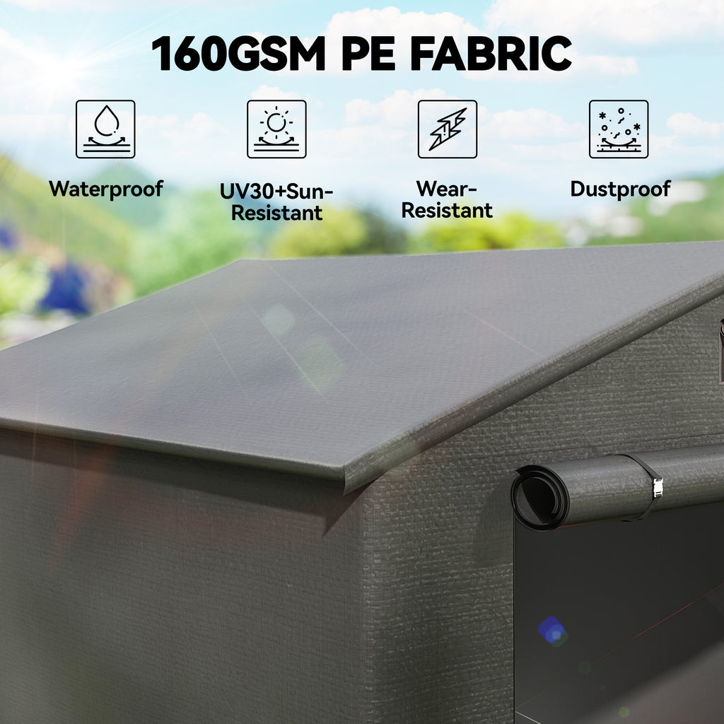 8' x 6' Portable Shed, Waterproof Bike Tent with Roll-up Zipper Door, Vent and Galvanised Metal Frame, Dark Grey