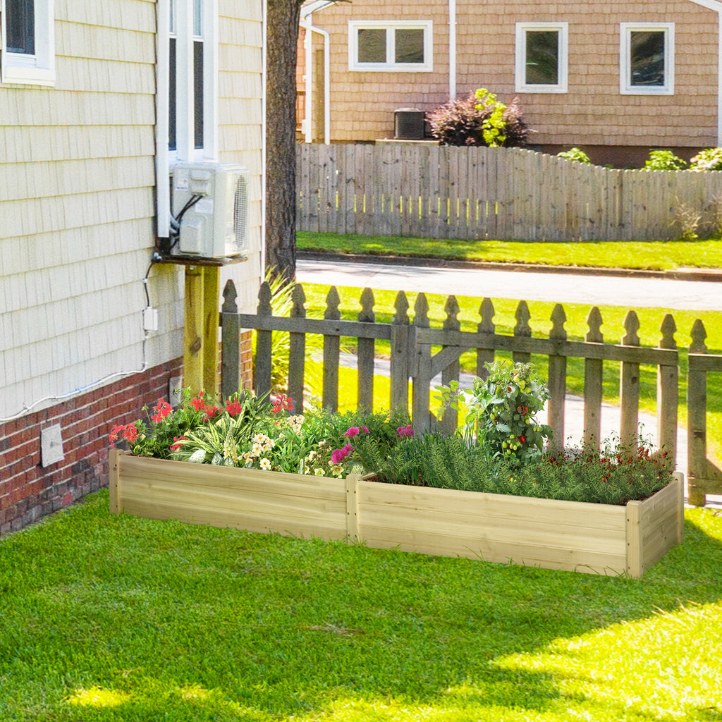 96" x 24" x 10" Wooden Raised Garden Bed with 2 Planter Box and Non-woven Fabric Liner for Backyard, Patio to Grow Vegetables, Herbs, and Flowers, Natural