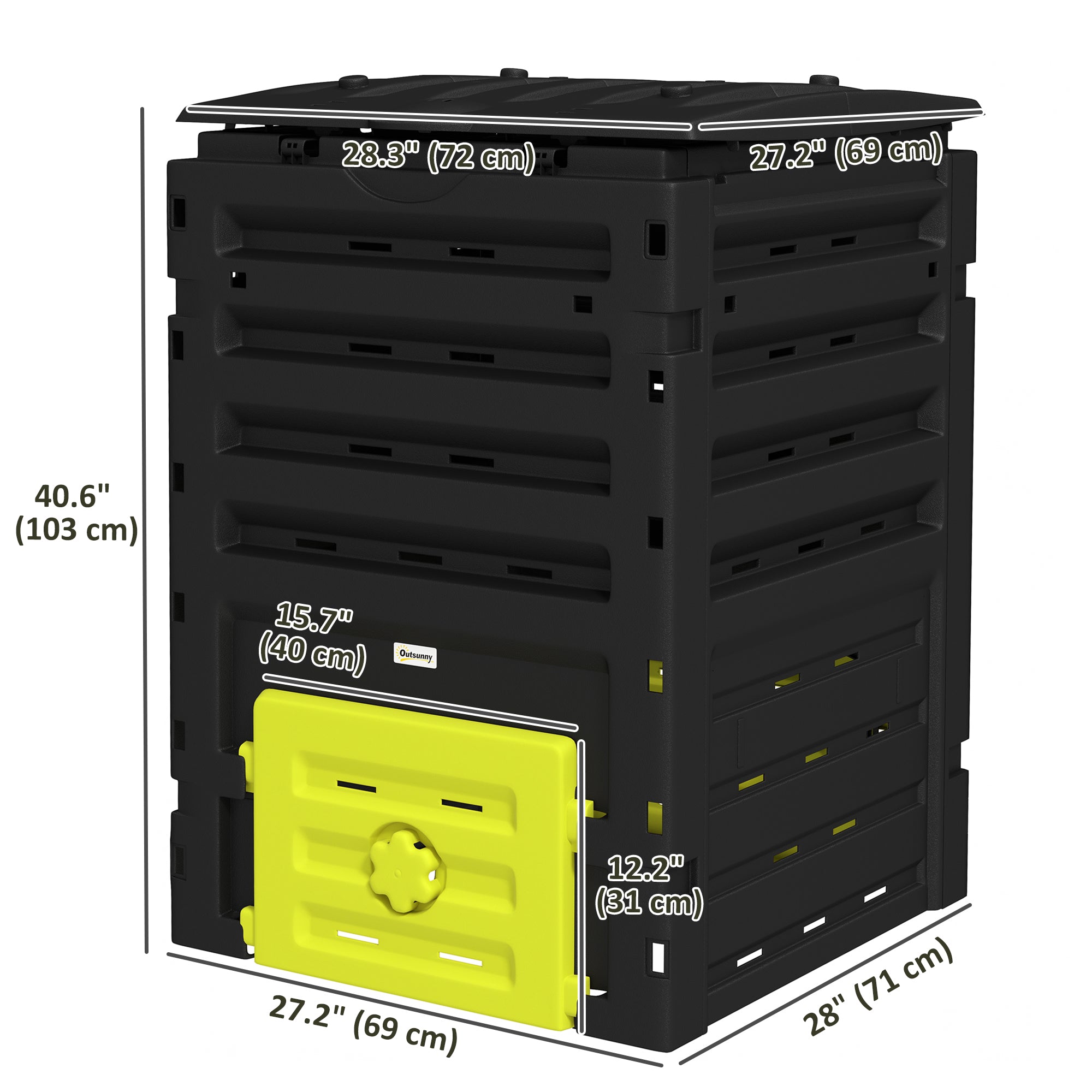 Compost Bin, Garden Composter with 80 Vents and 2 Sliding Doors, 120 Gallon (450L), Yellow