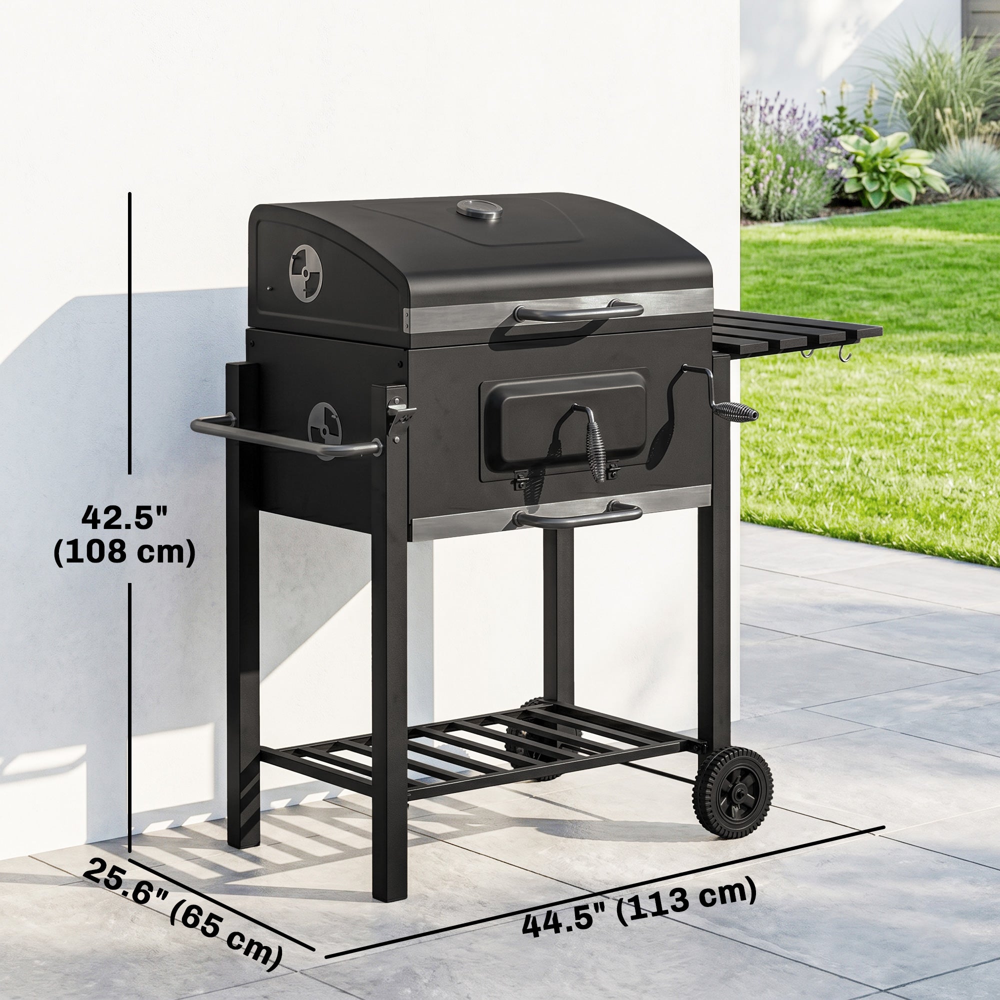 BBQ Trolley Charcoal Grill Portable Stainless Steel Barbecue Tool Kits w/ Wheels Side Shelf for Camping Hiking Picnic