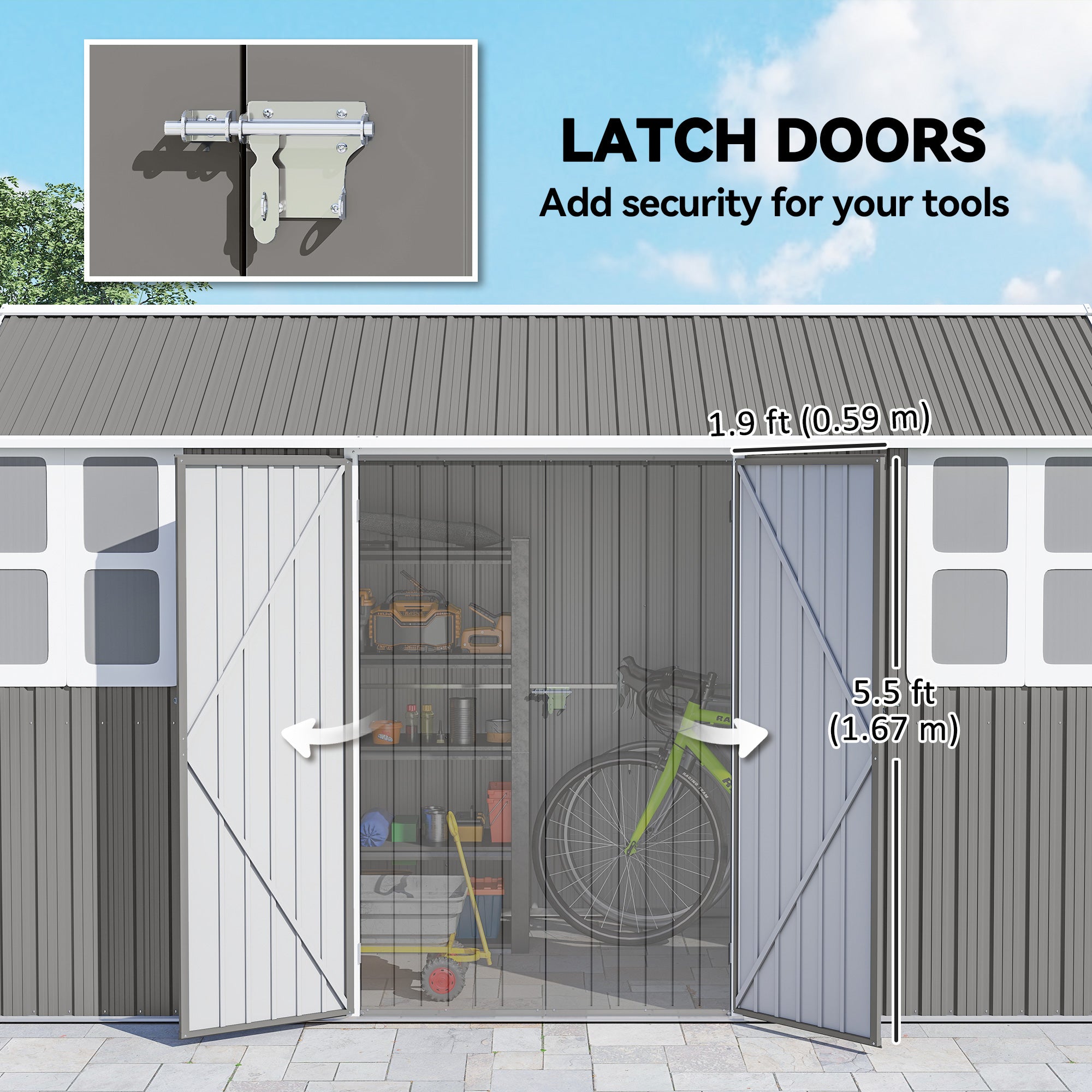 12' x 5.5' Metal Garden Storage Shed, Outdoor Tool Storage House with Lockable Door, Vents, Sloped Roof, Light Grey