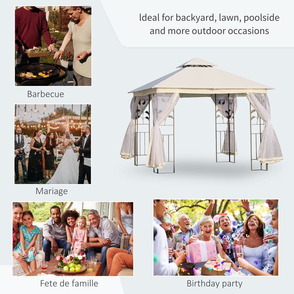 10'x10' Soft-top Steel Patio Gazebo Outdoor Sun Shelter with 2-Tier Polyester Roof, Curtain Sidewalls, White