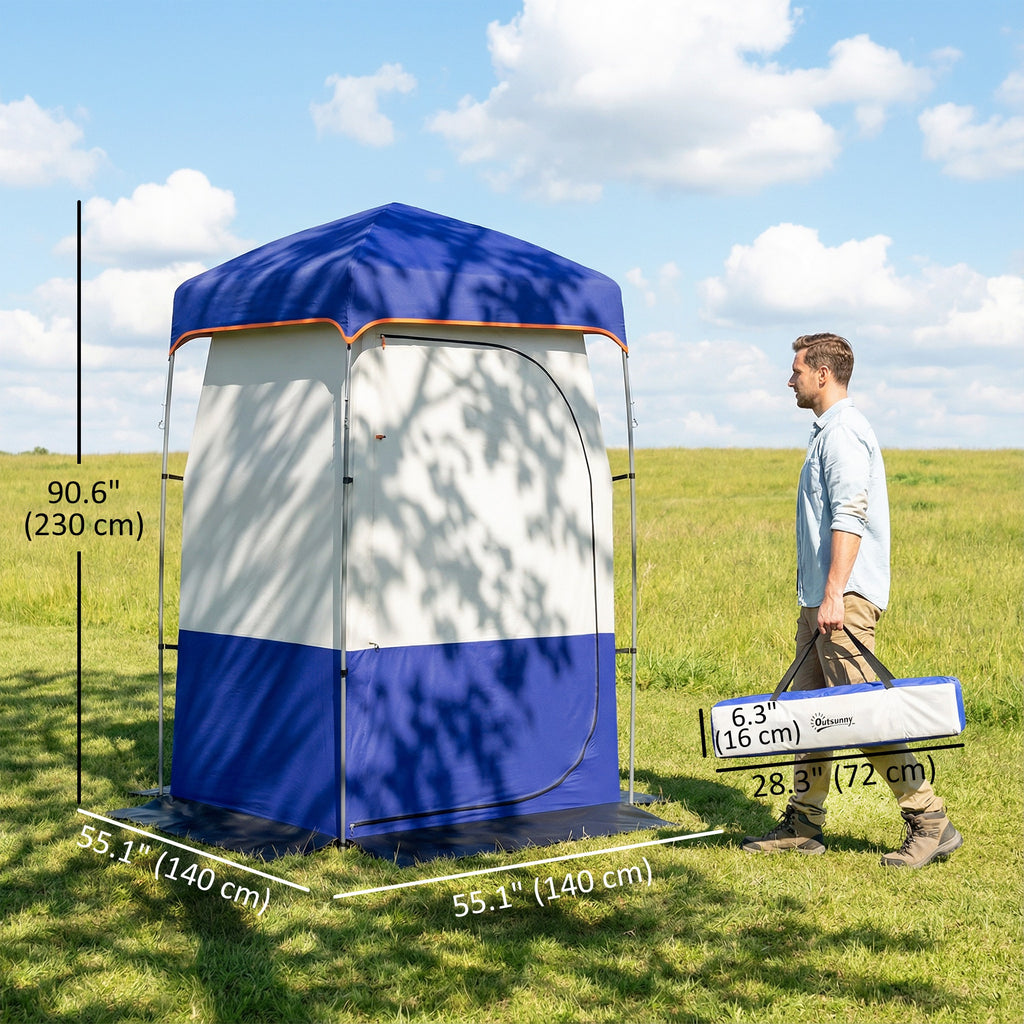 Camping Shower Tent, Portable Privacy Shelter with Solar Shower Bag, Removable Floor and Carrying Bag, Blue