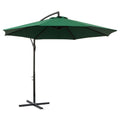 9.7ft Offset Patio UmbrellaCantilever Parasol with Crank Handle, 8 Ribs and Cross Base for Outdoor, Sun Shade, Green