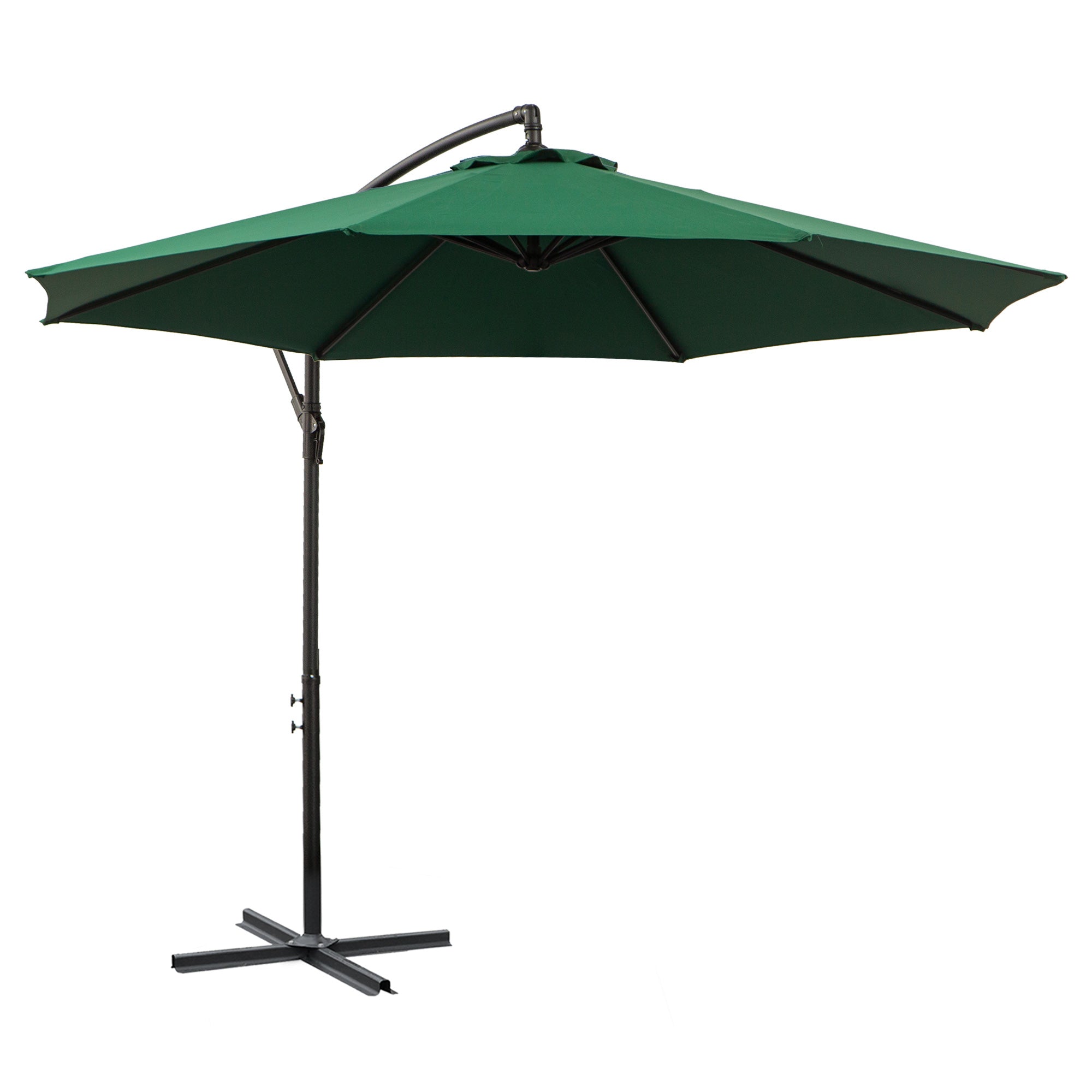 9.7ft Offset Patio UmbrellaCantilever Parasol with Crank Handle, 8 Ribs and Cross Base for Outdoor, Sun Shade, Green