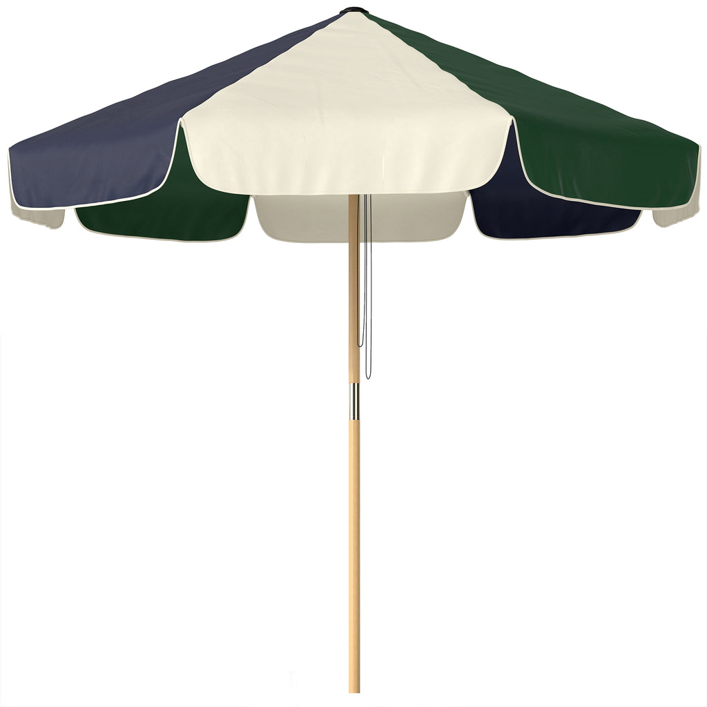 7.4 ft Patio Umbrella with Wood-Effect Frame, Colour-Blocked UPF 30+ Outdoor Market Table Umbrella Parasol, Dark Green