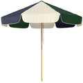 7.4 ft Patio Umbrella with Wood-Effect Frame, Colour-Blocked UPF 30+ Outdoor Market Table Umbrella Parasol, Dark Green
