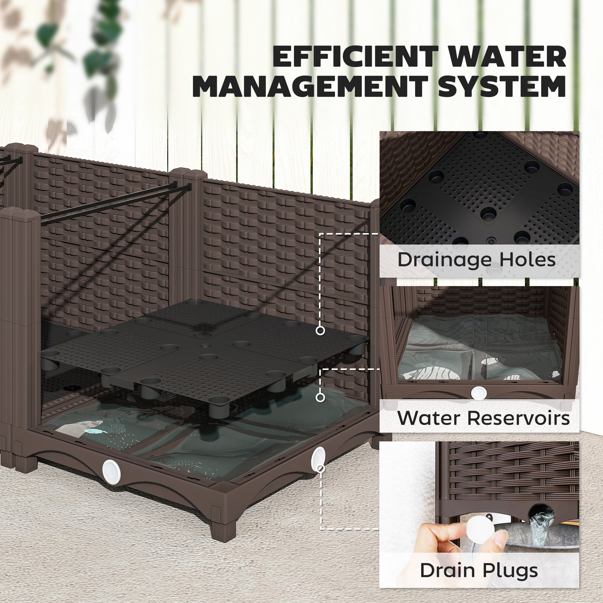 Plastic Raised Garden Bed, Outdoor Planter Box with Drainage Holes for Patio, Balcony, 47.2" x 15.7" x 14.6", Brown