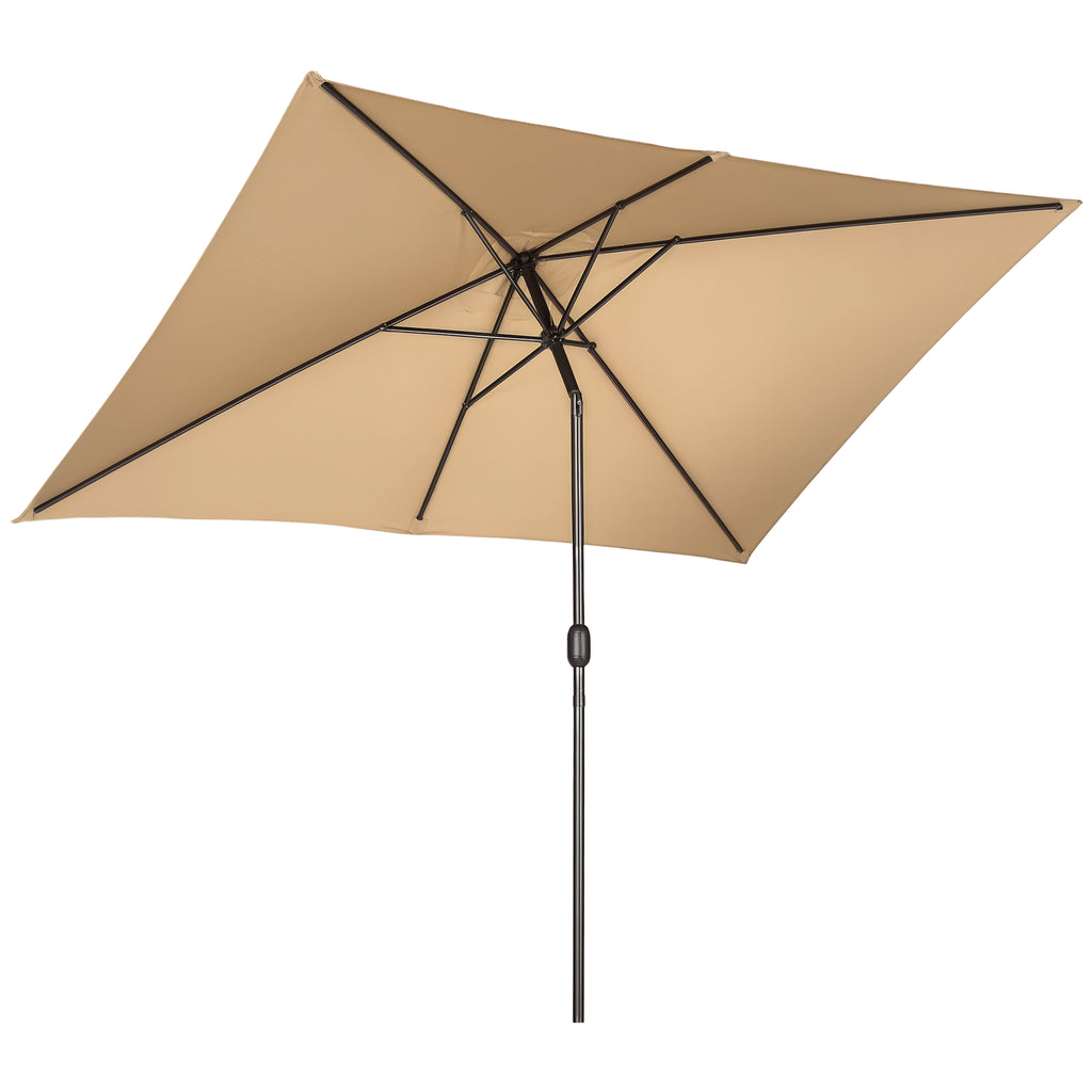 6.5x10ft Patio Umbrella, Rectangle Market Umbrella with Aluminum Frame and Crank Handle, Garden Parasol Outdoor Sunshade Canopy, Tan