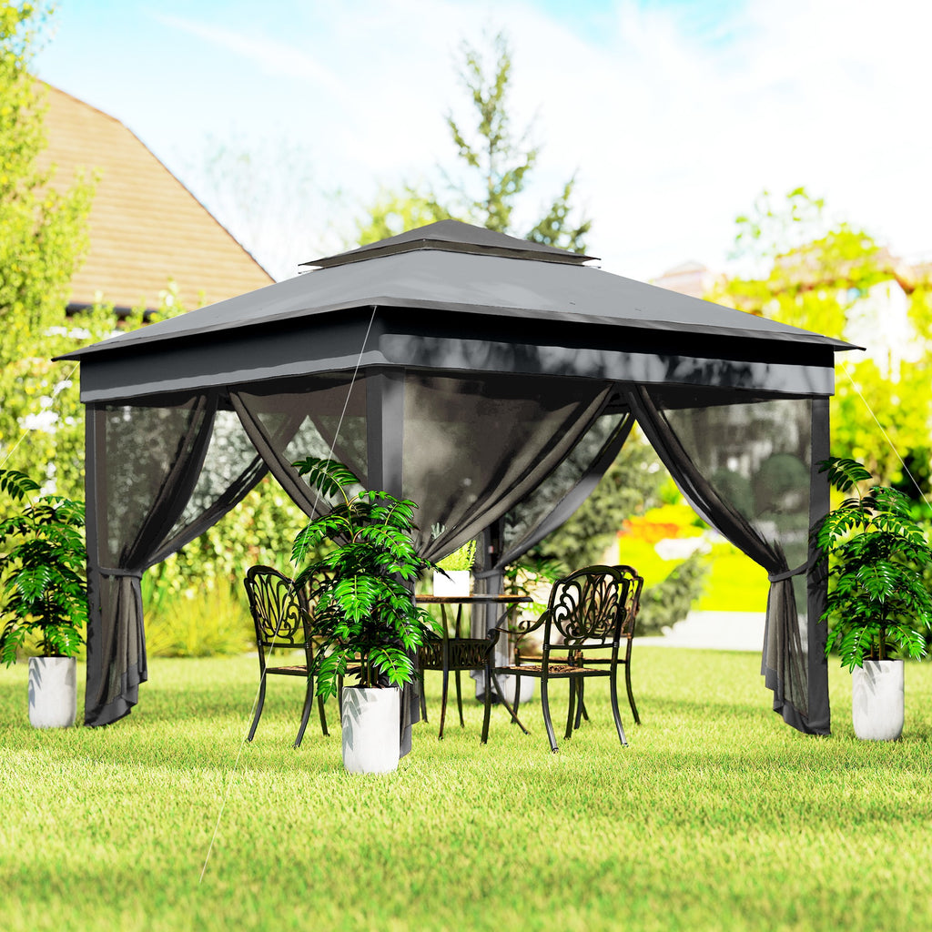 10.7 x 10.7ft Pop Up Gazebo, Adjustable Instant Sun Shelter with UV30+ Roof Cover, Removable Mesh Curtains, Dark Grey