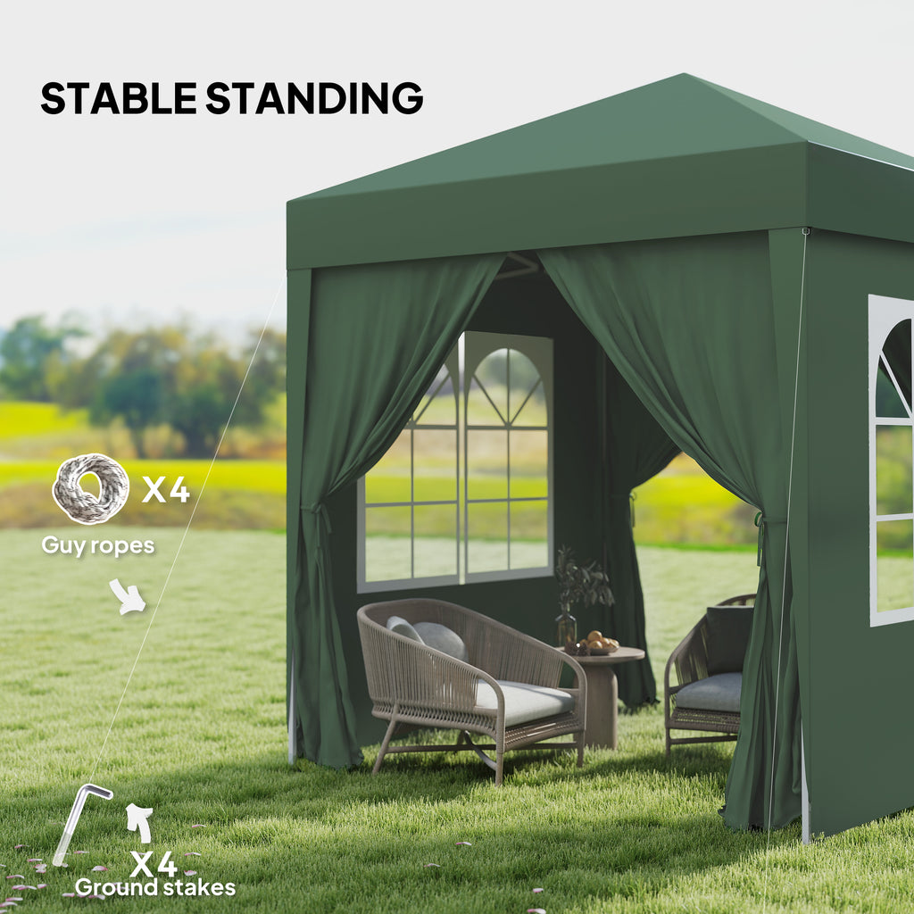 6.6'x6.6' Pop Up Canopy Tent with Sidewalls, Instant Sun Shelter Camping Gazebo with Carry Bag, Dark Green