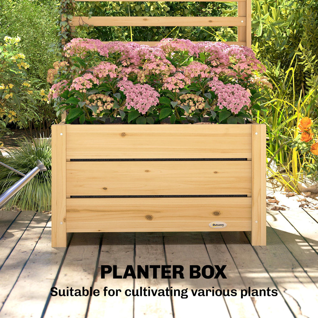 Wooden Raised Garden Bed with Trellis, Outdoor Elevated Planter Box with Drainage Hole and Bed Liner