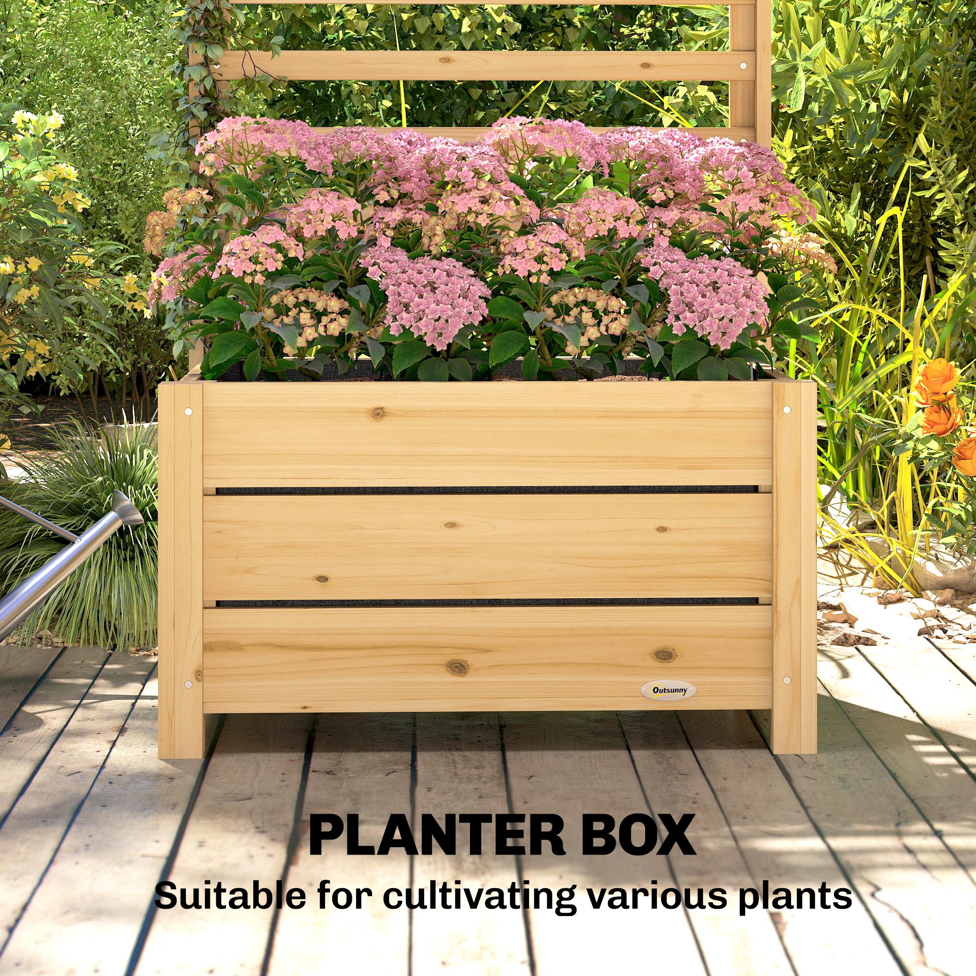 Wooden Raised Garden Bed with Trellis, Outdoor Elevated Planter Box with Drainage Hole and Bed Liner