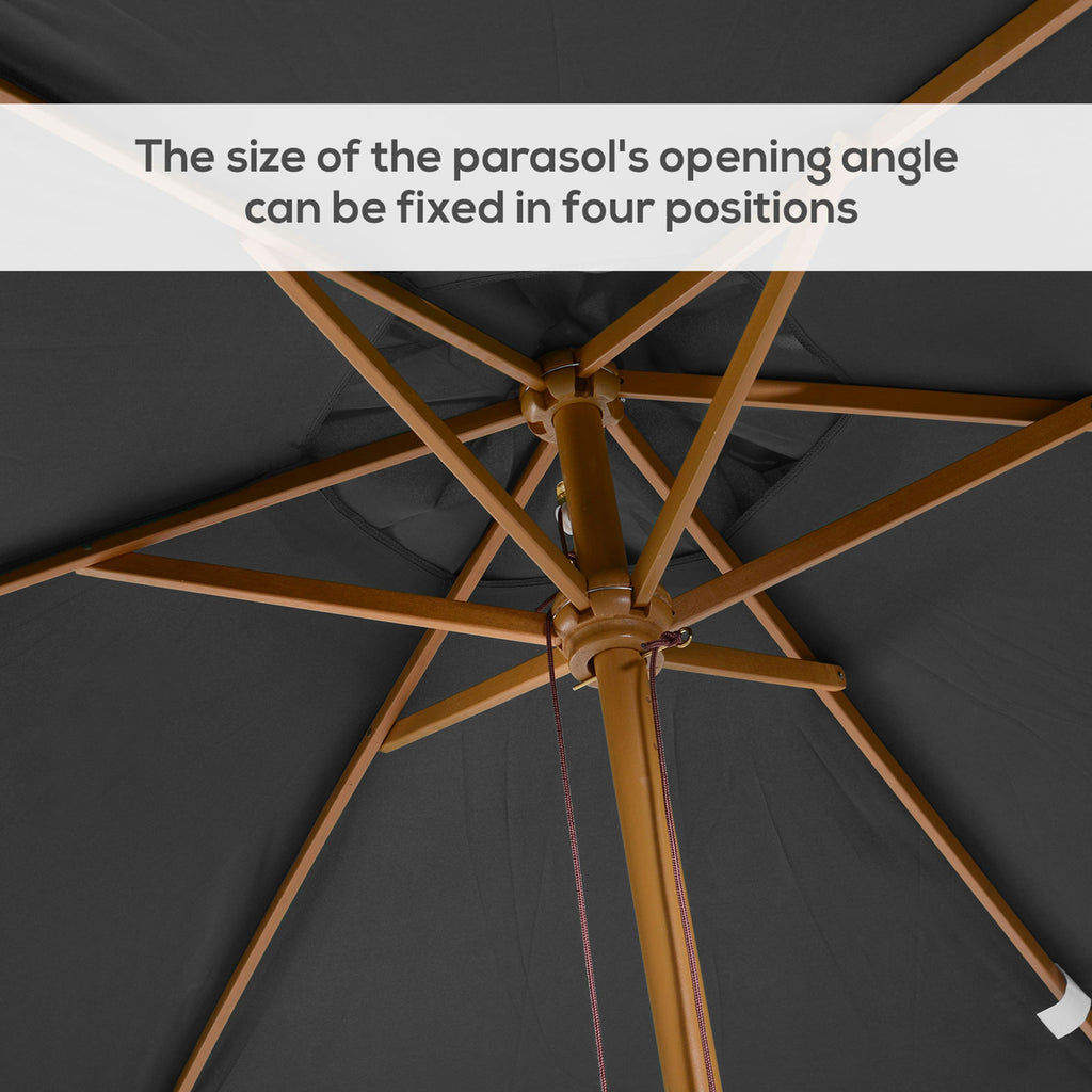 7' x 10' Wooden Patio Umbrella, Rectangle Garden Parasol, Outdoor Sunshade Canopy with Bamboo Ribs for Garden, Dark Grey