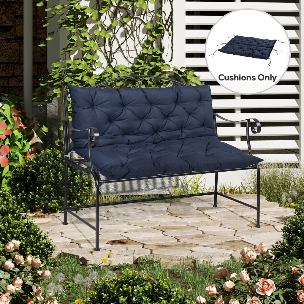 2 Seater Garden Bench Cushion, Soft Thick Outdoor Non-Slip 2 Seater Soft Pad With Backrest for Garden Patio, 52" x 43" x 4", Navy Blue
