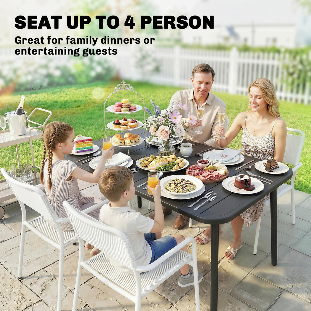 47" x 28" Outdoor Dining Table for 4, Rectangular Patio Table with Slatted Top and Rounded Edges, Grey
