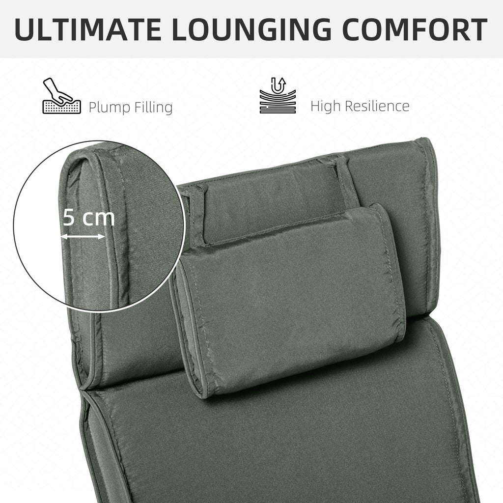 Garden Lounger Chair Cushion Replacement, Deep Seat Patio Cushions with Thick Padded, Headrest, Removable Cover, Cushion ONLY, Grey