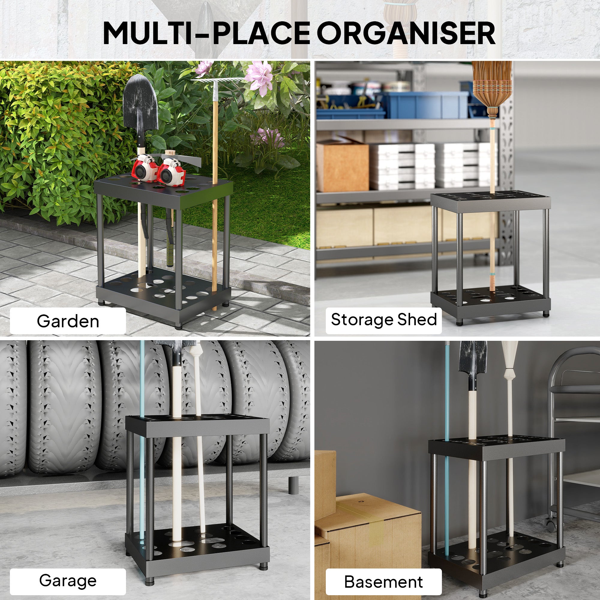 Garden Tool Storage Rack, Up to 16 Tools, Heavy-Duty Metal Yard Tool Organizer for Garage Organization and Storage