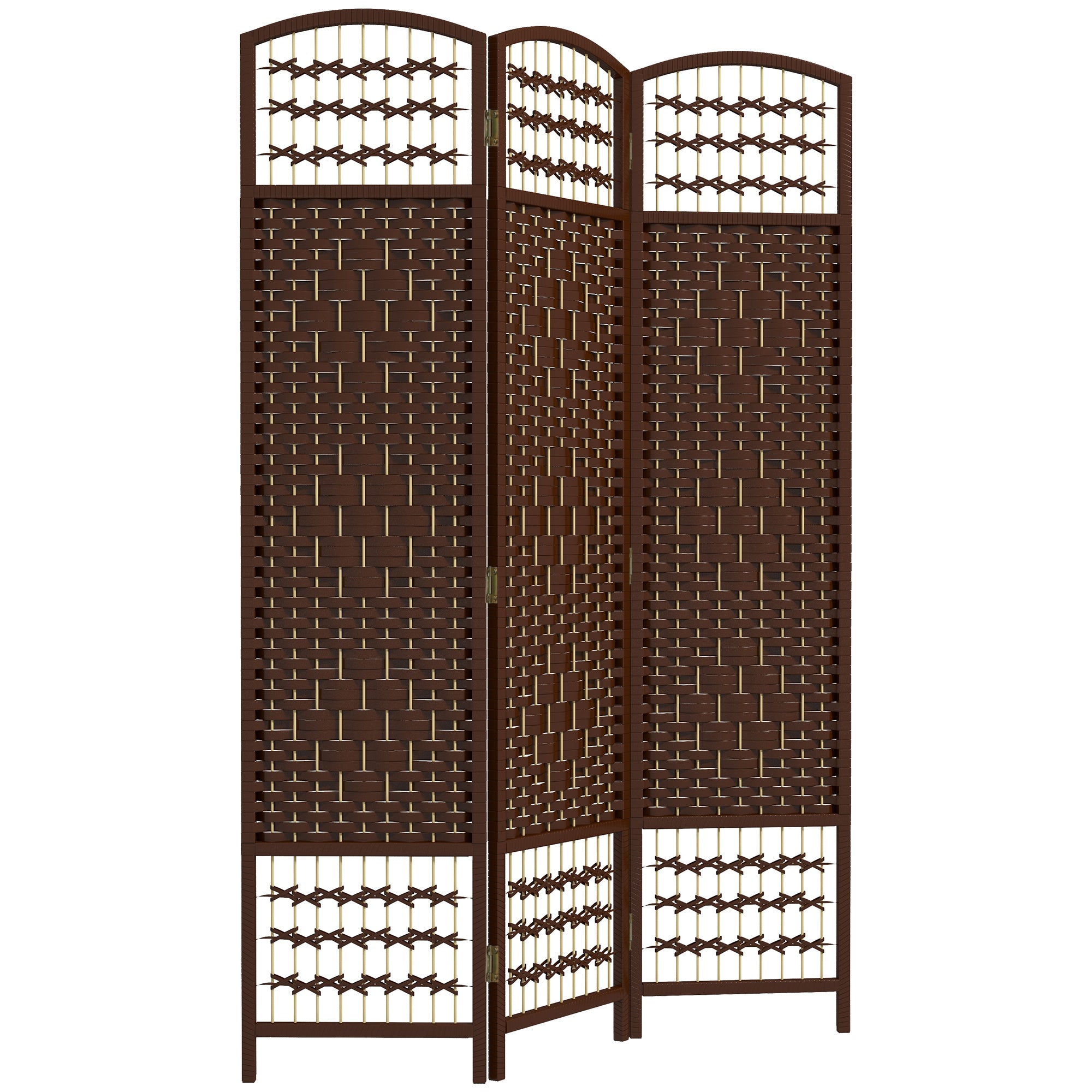 3 Panel Folding Room Divider, Portable Privacy Screen, Wave Fiber Room Partition for Home Office, Brown