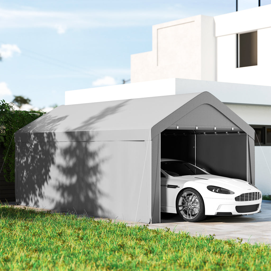 Carport, 10 x 20 ft Portable Garage with 2 Roll-Up Doors and Removable Sidewalls for Car, Truck, Boat, Light Grey