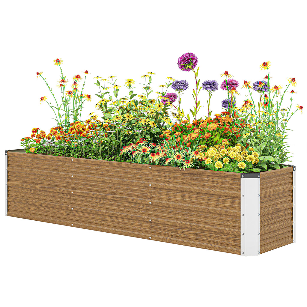 6' x 1.5' x 1.3' Galvanized Raised Garden Bed, Elevated Large Metal Planter Box w/ Install Gloves, Brown Wood Effect