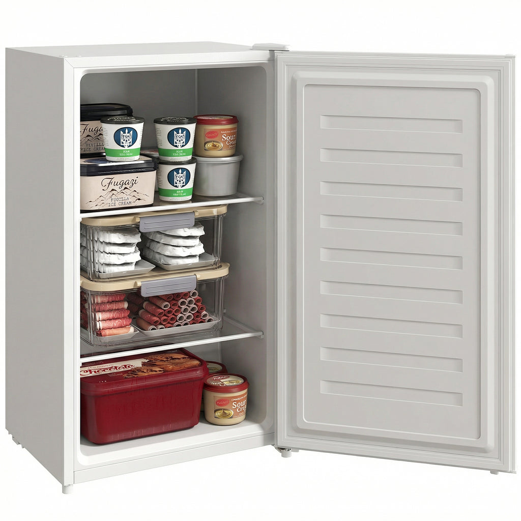 2.1 Cu. Ft. Mini Freezer, Compact Upright Freezer with Reversible Door, Removable Shelf, Adjustable Temperature, White