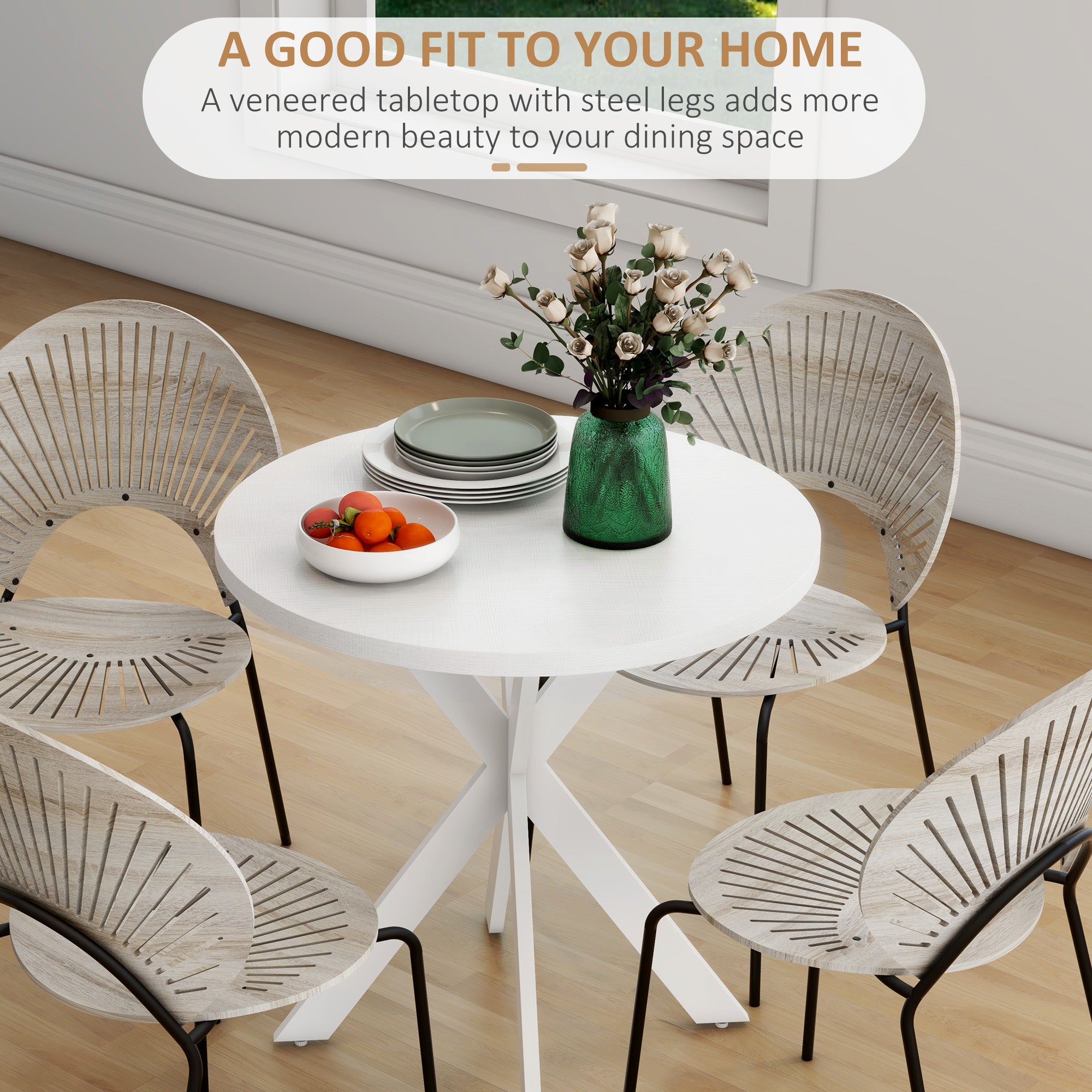 29" Dining Table, Contemporary Round Kitchen Table with Steel Legs, White