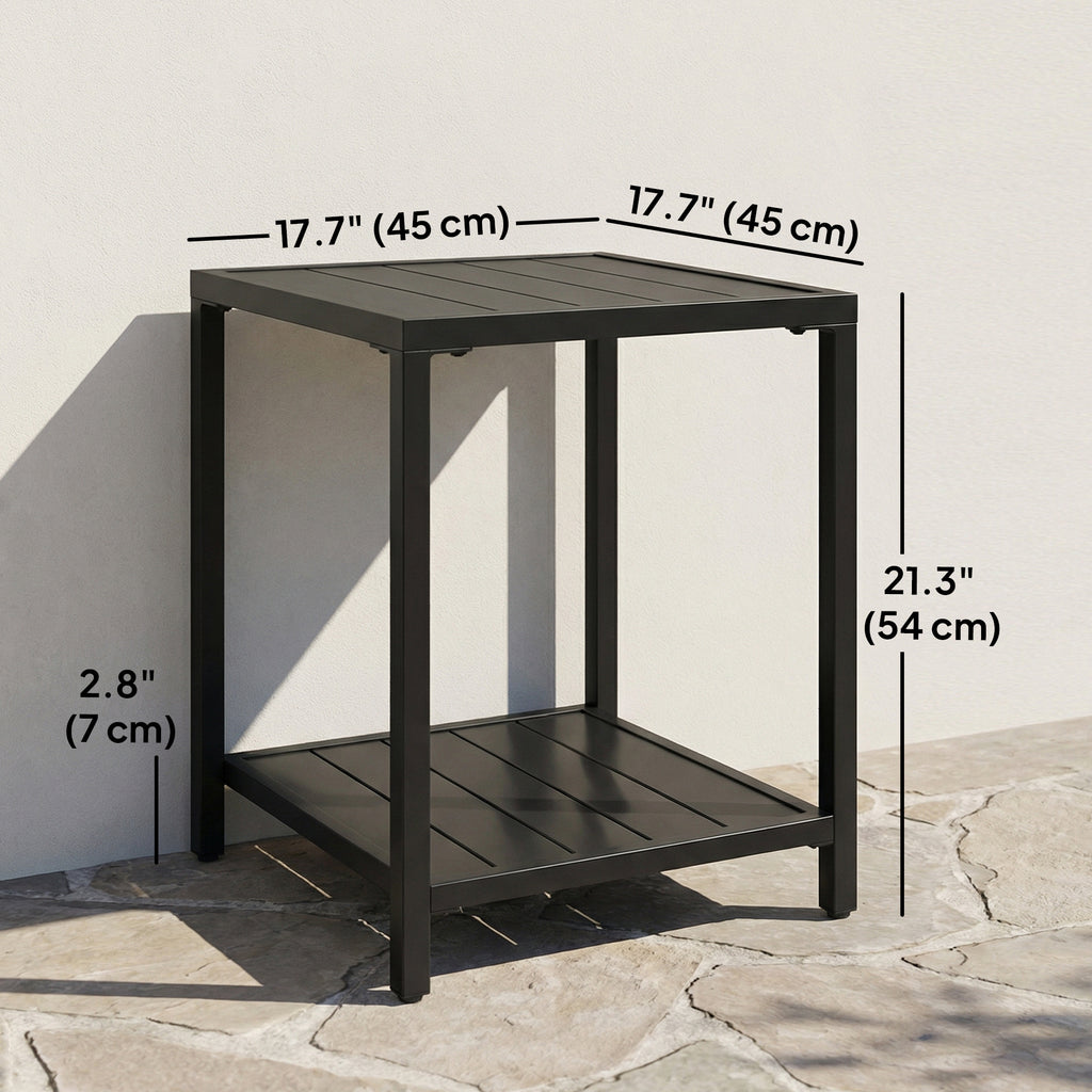 Outdoor Coffee Table 2-Tier Patio Coffee Table with Storage Shelf, Adjustable Feet for Garden Balcony Poolside Black