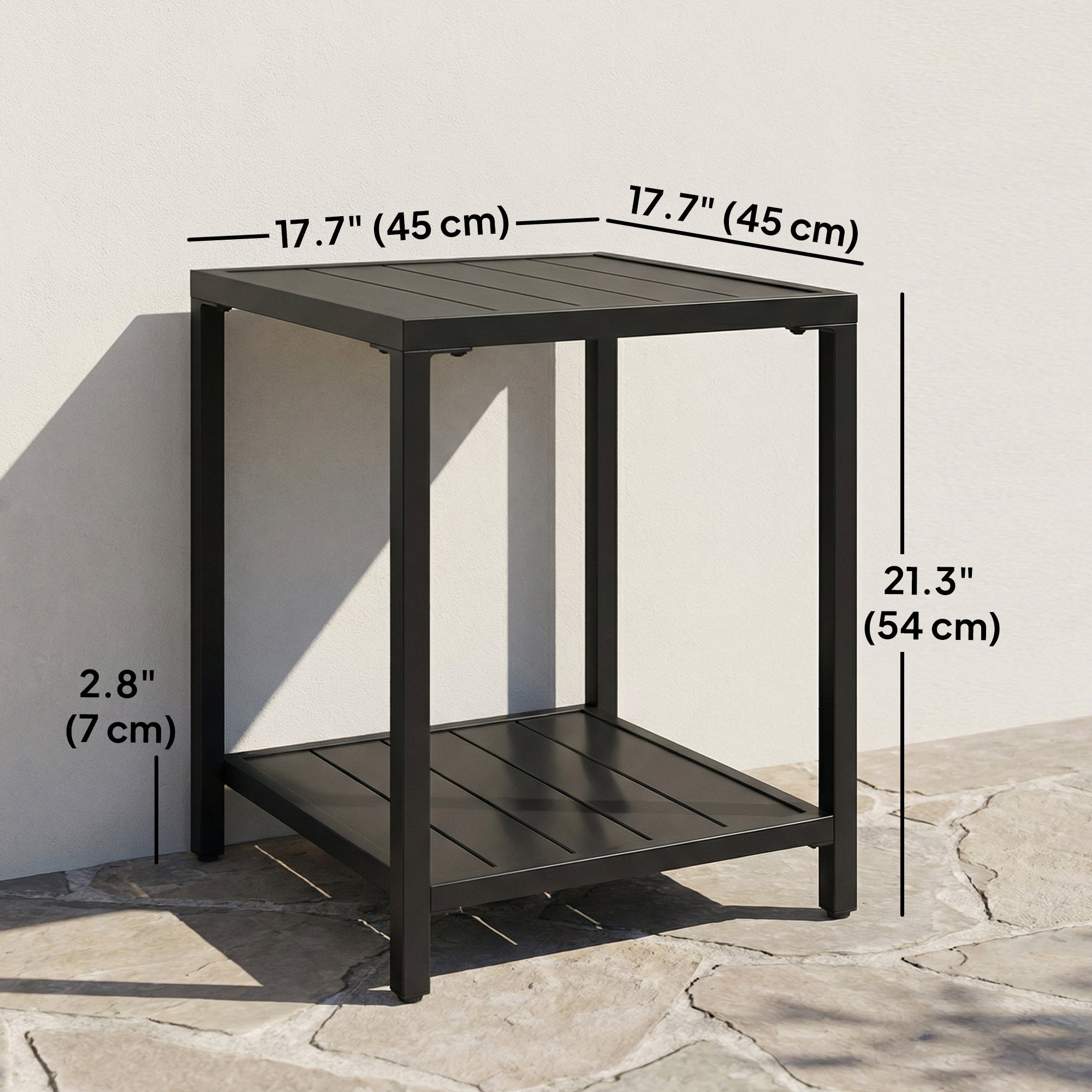 Outdoor Coffee Table 2-Tier Patio Coffee Table with Storage Shelf, Adjustable Feet for Garden Balcony Poolside Black