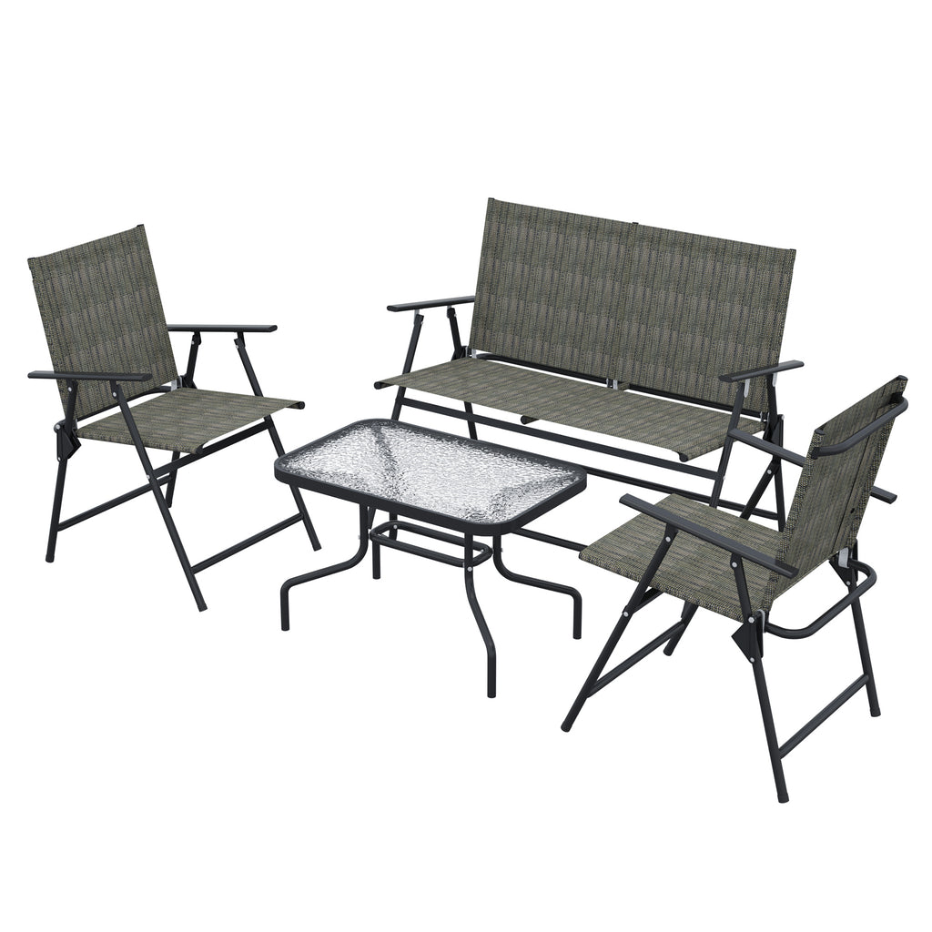 OutdoorÂ 4 Pieces Patio Furniture Set,Â Garden Set with Two Foldable Armchairs, a Loveseat &Â GlassÂ TopÂ Table, Mixed Brown